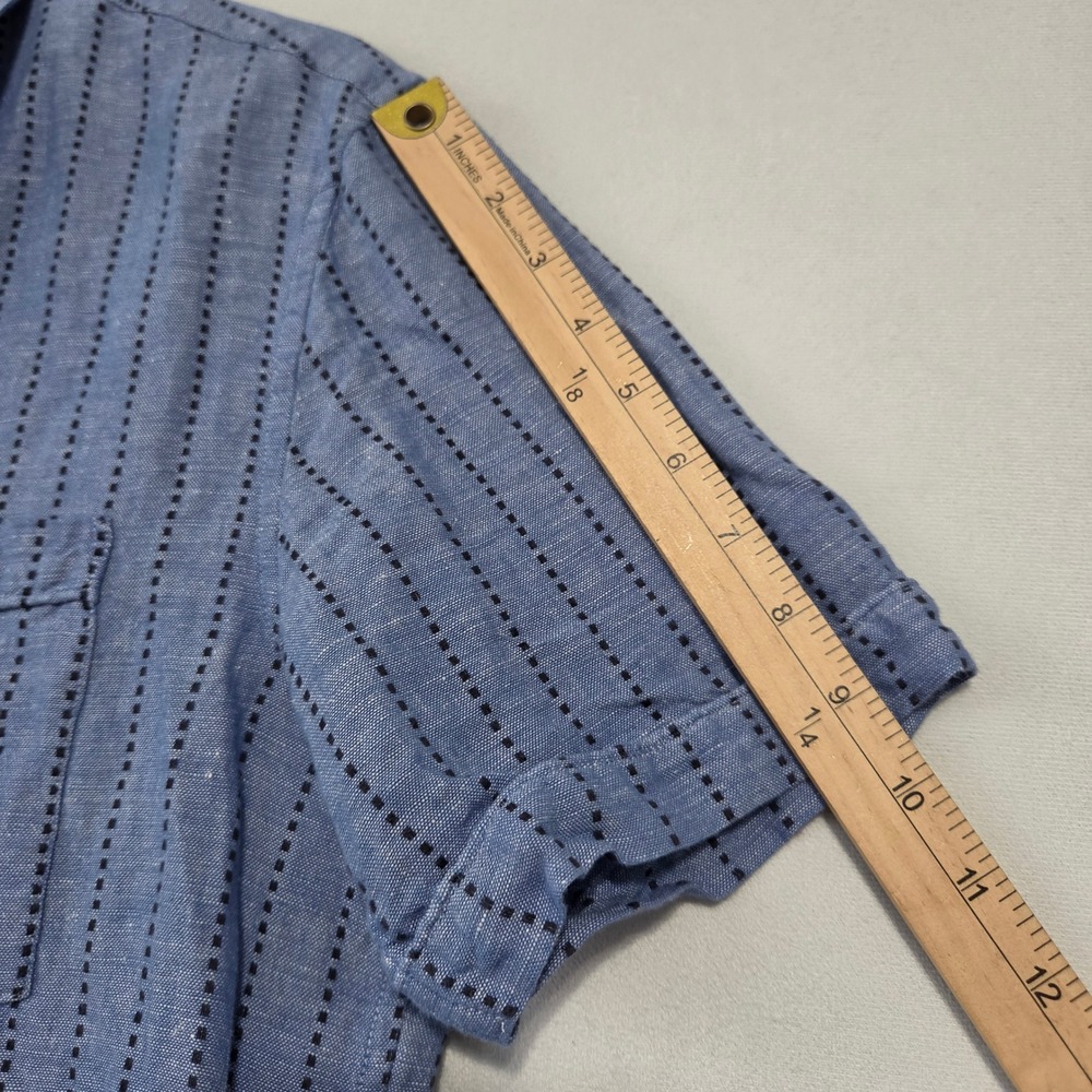 Criquet Button Up Shirt Mens M Blue Linen Blend Dot Stripe Coastal Preppy Modern - Picture 8 of 12